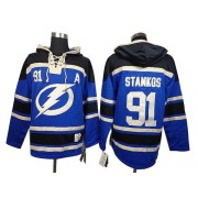 Men's Old Time Hockey Tampa Bay Lightning 91 Steven Stamkos Blue Sawyer Hooded Sweatshirt Jersey - Authentic