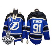 Men's Old Time Hockey Tampa Bay Lightning 91 Steven Stamkos Royal Blue Sawyer Hooded Sweatshirt 2015 Stanley Cup Jersey - Authentic