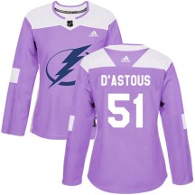 Women's Adidas Tampa Bay Lightning Charles-Edouard D'Astous Purple Fights Cancer Practice Jersey - Authentic Women's Adidas Tampa Bay Lightning Charles-Edouard D'Astous Purple Fights Cancer Practice Jersey - Authentic