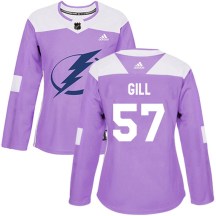 Women's Adidas Tampa Bay Lightning Dyllan Gill Purple Fights Cancer Practice Jersey - Authentic Women's Adidas Tampa Bay Lightning Dyllan Gill Purple Fights Cancer Practice Jersey - Authentic