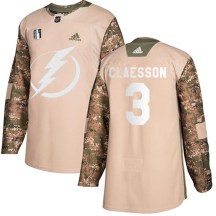 Men's Adidas Tampa Bay Lightning Fredrik Claesson Camo Veterans Day Practice 2022 Stanley Cup Final Jersey - Authentic