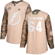 Men's Adidas Tampa Bay Lightning Jack Thompson Camo Veterans Day Practice 2022 Stanley Cup Final Jersey - Authentic