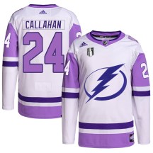 Men's Adidas Tampa Bay Lightning Ryan Callahan White/Purple Hockey Fights Cancer Primegreen 2022 Stanley Cup Final Jersey - Authentic