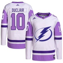 Men's Adidas Tampa Bay Lightning Anthony Duclair White/Purple Hockey Fights Cancer Primegreen 2022 Stanley Cup Final Jersey - Authentic
