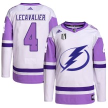 Men's Adidas Tampa Bay Lightning Vincent Lecavalier White/Purple Hockey Fights Cancer Primegreen 2022 Stanley Cup Final Jersey - Authentic