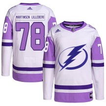 Men's Adidas Tampa Bay Lightning Emil Martinsen Lilleberg White/Purple Hockey Fights Cancer Primegreen 2022 Stanley Cup Final Jersey - Authentic