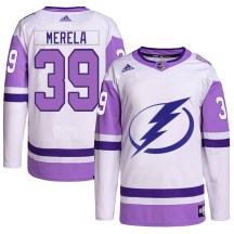 Men's Adidas Tampa Bay Lightning Waltteri Merela White/Purple Hockey Fights Cancer Primegreen 2022 Stanley Cup Final Jersey - Authentic