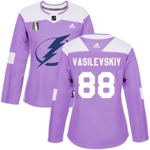 Women's Adidas Tampa Bay Lightning Andrei Vasilevskiy Purple Fights Cancer Practice 2022 Stanley Cup Final Jersey - Authentic