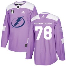 Men's Adidas Tampa Bay Lightning Emil Martinsen Lilleberg Purple Fights Cancer Practice 2022 Stanley Cup Final Jersey - Authentic