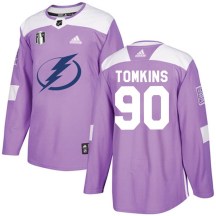 Men's Adidas Tampa Bay Lightning Matt Tomkins Purple Fights Cancer Practice 2022 Stanley Cup Final Jersey - Authentic