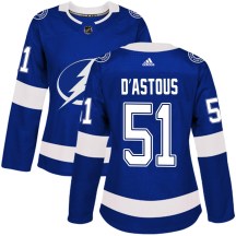 Women's Adidas Tampa Bay Lightning Charles-Edouard D'Astous Blue Home Jersey - Authentic Women's Adidas Tampa Bay Lightning Charles-Edouard D'Astous Blue Home Jersey - Authentic