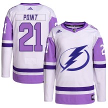 Men's Adidas Tampa Bay Lightning Brayden Point White/Purple Hockey Fights Cancer Primegreen Jersey - Authentic