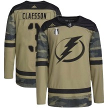 Men's Adidas Tampa Bay Lightning Fredrik Claesson Camo Military Appreciation Practice 2022 Stanley Cup Final Jersey - Authentic