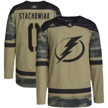 Men's Adidas Tampa Bay Lightning Wojciech Stachowiak Camo Military Appreciation Practice Jersey - Authentic