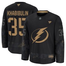 Men's Fanatics Tampa Bay Lightning Nikolai Khabibulin Black 2024 Military Appreciation Practice Jersey - Premium