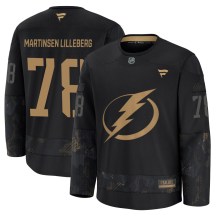 Men's Fanatics Tampa Bay Lightning Emil Lilleberg Black 2024 Military Appreciation Practice Jersey - Premium