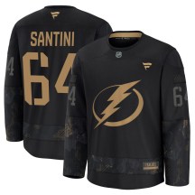 Men's Fanatics Tampa Bay Lightning Steven Santini Black 2024 Military Appreciation Practice Jersey - Premium