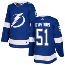 Men's Adidas Tampa Bay Lightning Charles-Edouard D'Astous Blue Home Jersey - Authentic