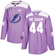 Youth Adidas Tampa Bay Lightning Calvin de Haan Purple Fights Cancer Practice 2022 Stanley Cup Final Jersey - Authentic