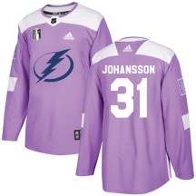 Youth Adidas Tampa Bay Lightning Jonas Johansson Purple Fights Cancer Practice 2022 Stanley Cup Final Jersey - Authentic