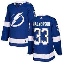 Youth Adidas Tampa Bay Lightning Brandon Halverson Blue Home Jersey - Authentic