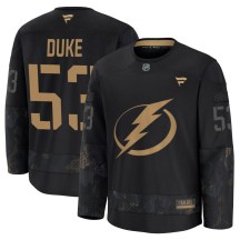 Youth Fanatics Tampa Bay Lightning Dylan Duke Black 2024 Military Appreciation Practice Jersey - Premium