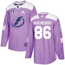 Men's Adidas Tampa Bay Lightning Nikita Kucherov Purple Fights Cancer Practice 2022 Stanley Cup Final Jersey - Authentic