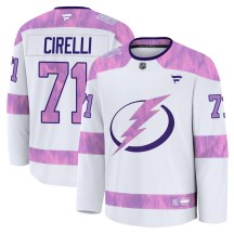 Men's Fanatics Tampa Bay Lightning Anthony Cirelli White 2024 Hockey Fights Cancer Practice Jersey - Premium