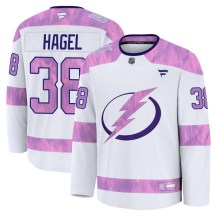Men's Fanatics Tampa Bay Lightning Brandon Hagel White 2024 Hockey Fights Cancer Practice Jersey - Premium