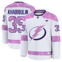 Men's Fanatics Tampa Bay Lightning Nikolai Khabibulin White 2024 Hockey Fights Cancer Practice Jersey - Premium