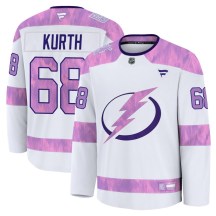 Men's Fanatics Tampa Bay Lightning Connor Kurth White 2024 Hockey Fights Cancer Practice Jersey - Premium