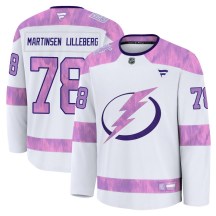 Men's Fanatics Tampa Bay Lightning Emil Lilleberg White 2024 Hockey Fights Cancer Practice Jersey - Premium