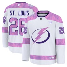 Men's Fanatics Tampa Bay Lightning Martin St. Louis White 2024 Hockey Fights Cancer Practice Jersey - Premium