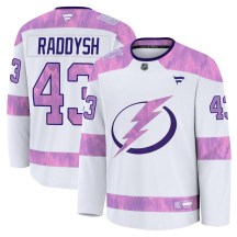 Men's Fanatics Tampa Bay Lightning Darren Raddysh White 2024 Hockey Fights Cancer Practice Jersey - Premium