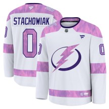 Men's Fanatics Tampa Bay Lightning Wojciech Stachowiak White 2024 Hockey Fights Cancer Practice Jersey - Premium