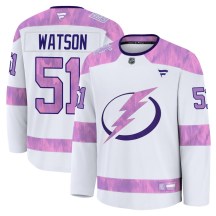 Men's Fanatics Tampa Bay Lightning Austin Watson White 2024 Hockey Fights Cancer Practice Jersey - Premium
