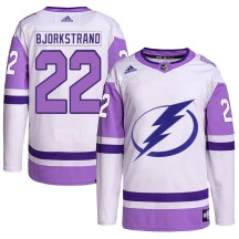 Men's Adidas Tampa Bay Lightning Oliver Bjorkstrand White/Purple Hockey Fights Cancer Primegreen Jersey - Authentic