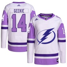 Men's Adidas Tampa Bay Lightning Conor Geekie White/Purple Hockey Fights Cancer Primegreen Jersey - Authentic