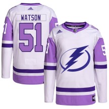 Men's Adidas Tampa Bay Lightning Austin Watson White/Purple Hockey Fights Cancer Primegreen Jersey - Authentic